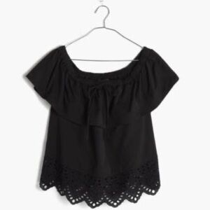 Madewell Eyelet Balcony Off-the-Shoulder Top in Black